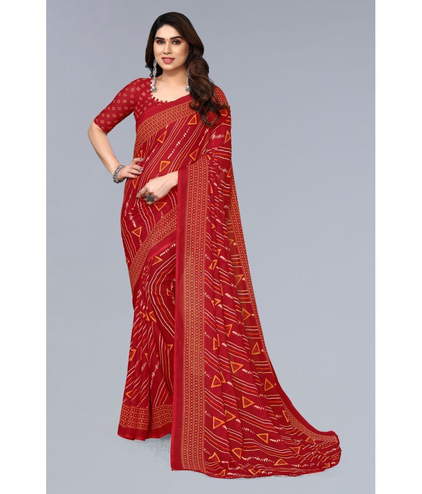     			Anand Georgette Printed Saree With Blouse Piece - Red ( Pack of 1 )