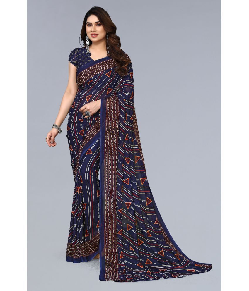     			Anand Georgette Printed Saree With Blouse Piece - Blue ( Pack of 1 )