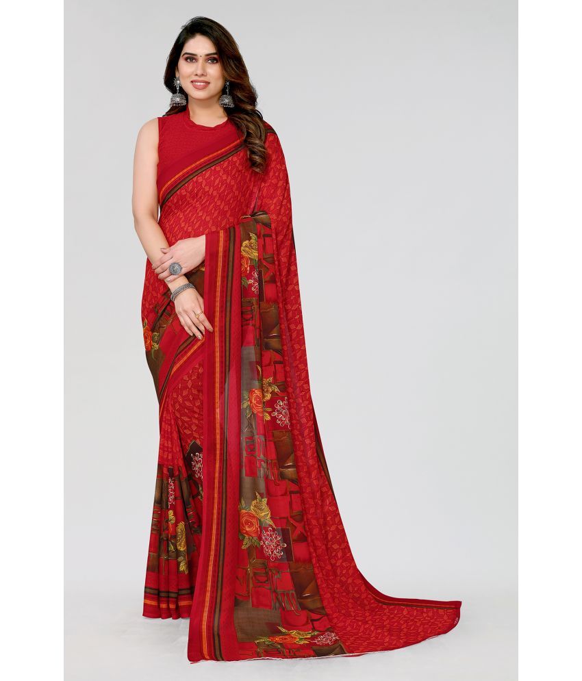     			Anand Georgette Printed Saree With Blouse Piece - Red ( Pack of 1 )