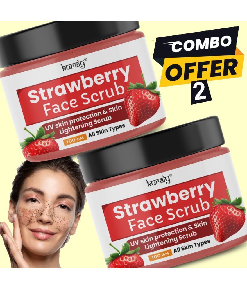     			KURAIY Strawberry UV Skin Protection & Lightening Face Scrub for All Skin Types 100g (Pack Of 2)