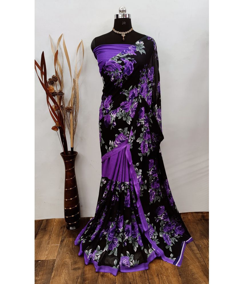     			Kashvi Sarees Georgette Printed Saree With Blouse Piece - Purple ( Pack of 1 )