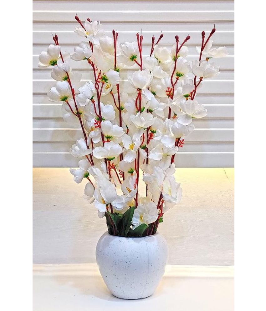     			REAL PBR - White Cherry Blossom Artificial Flowers With Pot ( Pack of 1 )