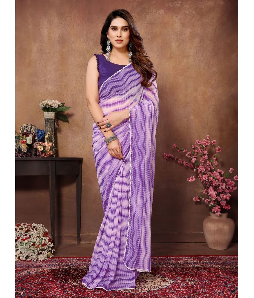     			BLEESBURY Ready To Wear Stitched Georgette Printed Saree With Blouse Piece - Purple