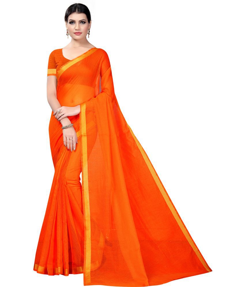     			Saadhvi Art Silk Printed Saree With Blouse Piece - Orange ( Pack of 1 )