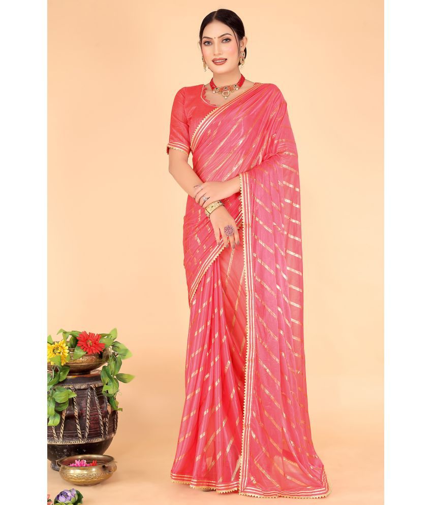     			Saadhvi Art Silk Printed Saree With Blouse Piece - Pink ( Pack of 1 )