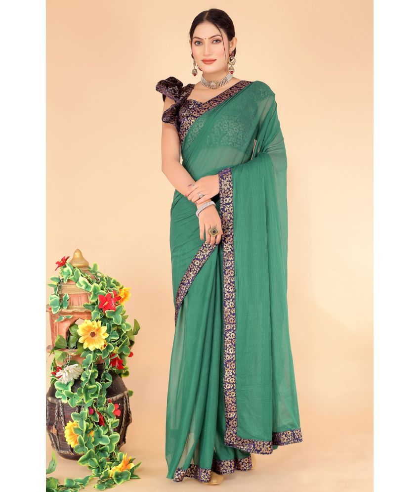     			Saadhvi Art Silk Printed Saree With Blouse Piece - Green ( Pack of 1 )