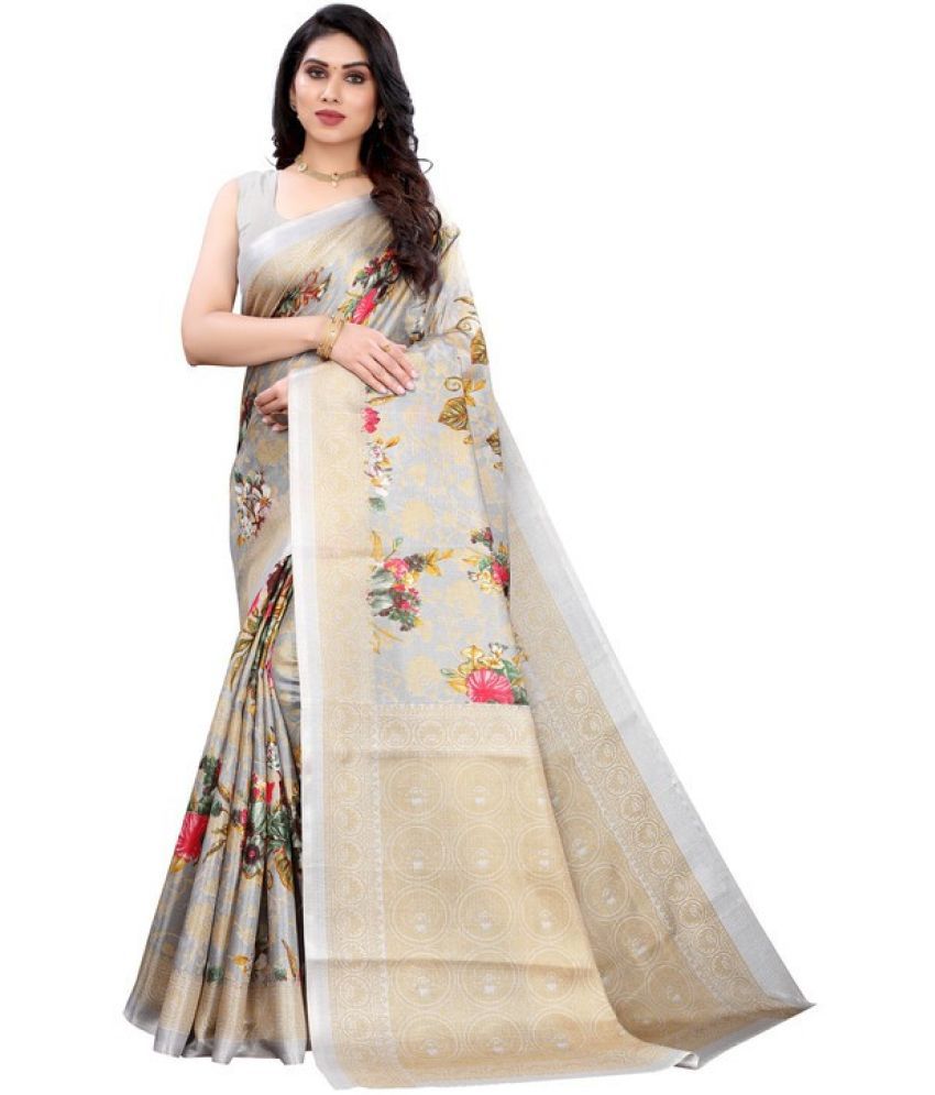     			Saadhvi Art Silk Printed Saree With Blouse Piece - Grey ( Pack of 1 )