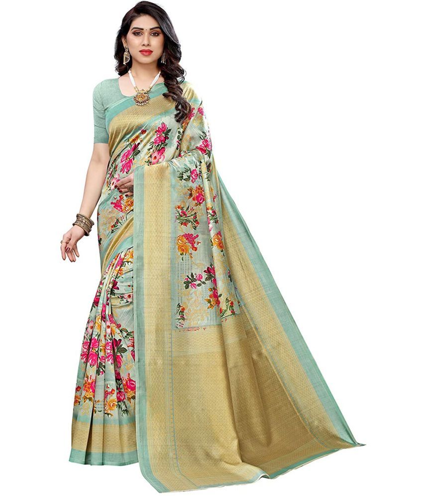     			Saadhvi Art Silk Printed Saree With Blouse Piece - Green ( Pack of 1 )