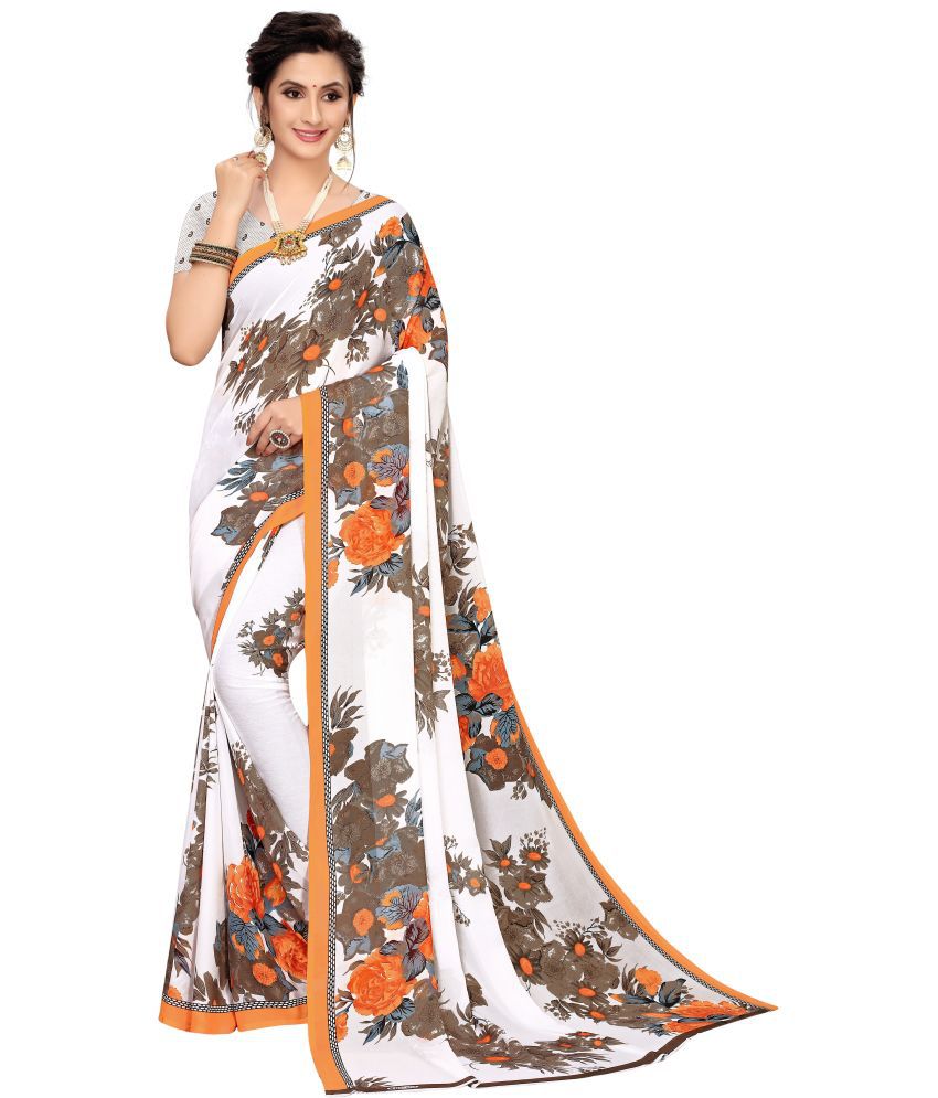     			Saadhvi Art Silk Printed Saree With Stitched Blouse - Orange ( Pack of 1 )