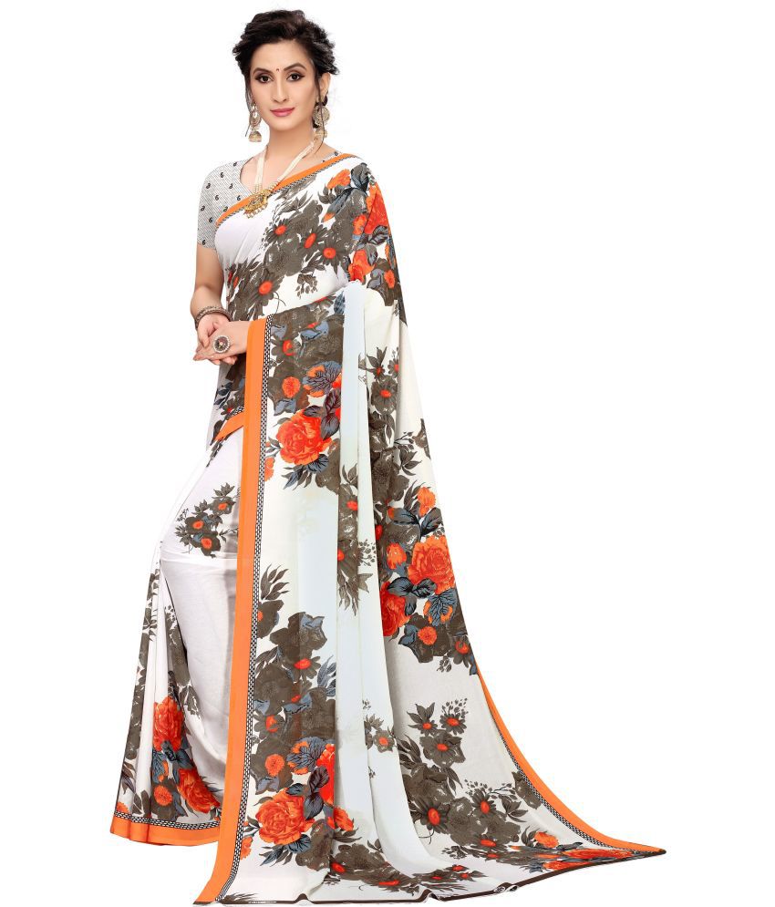     			Saadhvi Art Silk Printed Saree With Blouse Piece - Orange ( Pack of 1 )