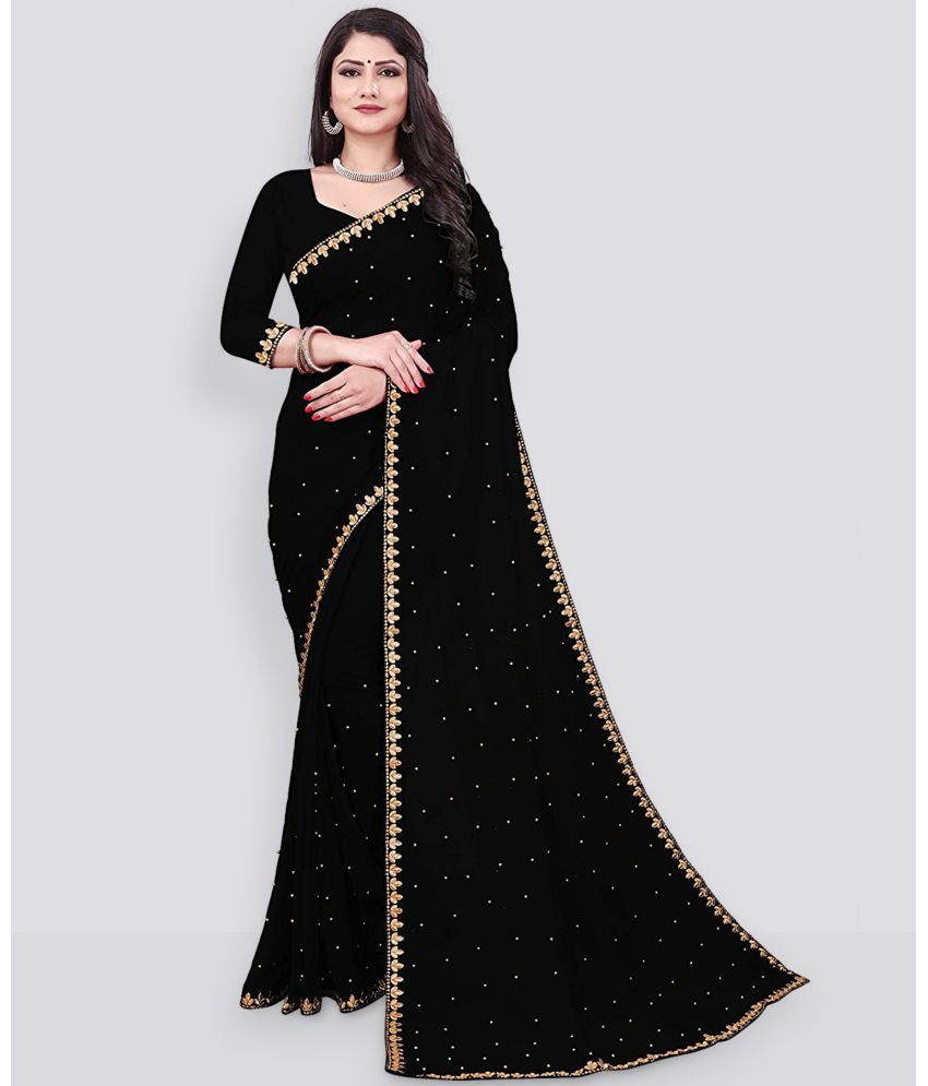     			Saadhvi Chiffon Printed Saree With Blouse Piece - Black ( Pack of 1 )