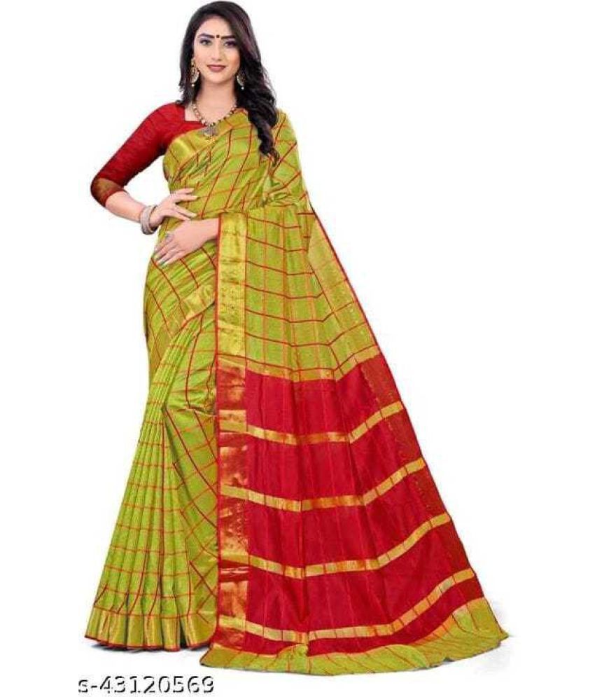     			Saadhvi Cotton Blend Printed Saree With Blouse Piece - Red ( Pack of 1 )