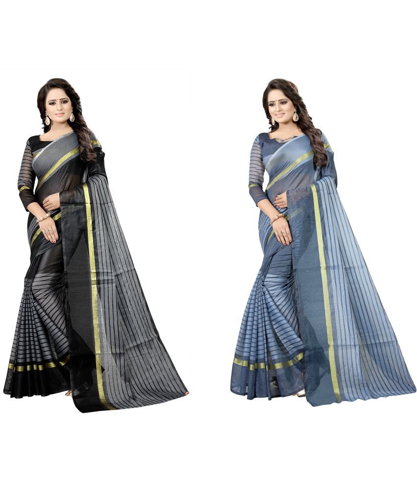     			Saadhvi Cotton Silk Printed Saree With Blouse Piece - Blue ( Pack of 2 )