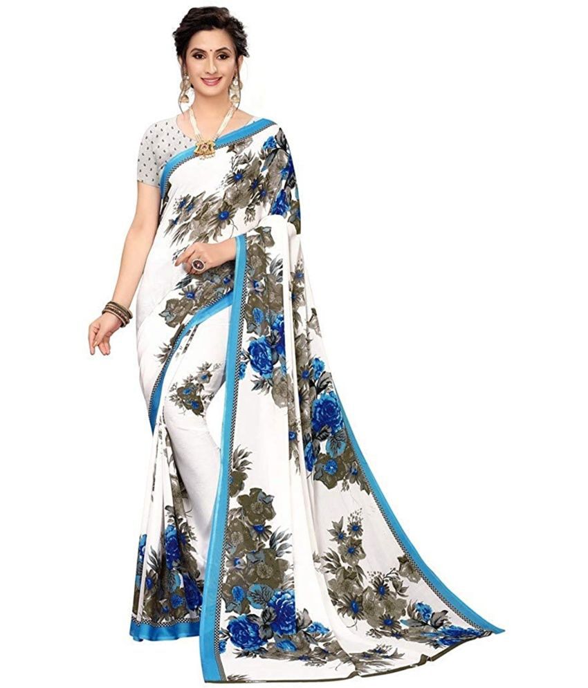     			Saadhvi Cotton Silk Printed Saree With Blouse Piece - White ( Pack of 1 )