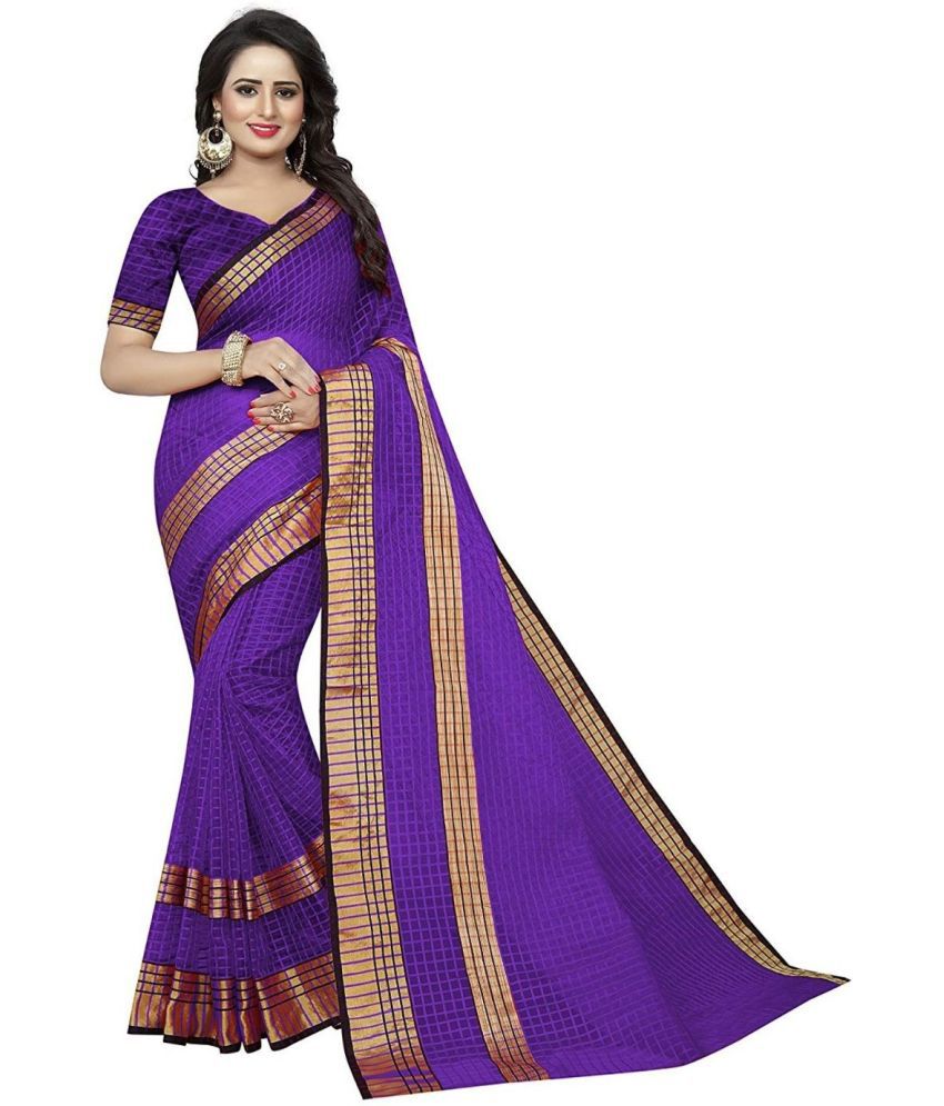     			Saadhvi Cotton Silk Printed Saree With Blouse Piece - Purple ( Pack of 1 )