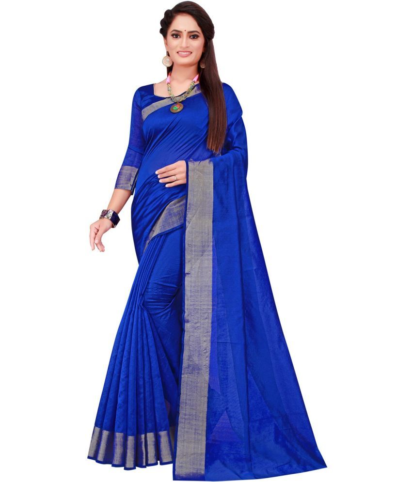     			Saadhvi Cotton Silk Printed Saree With Blouse Piece - Blue ( Pack of 1 )