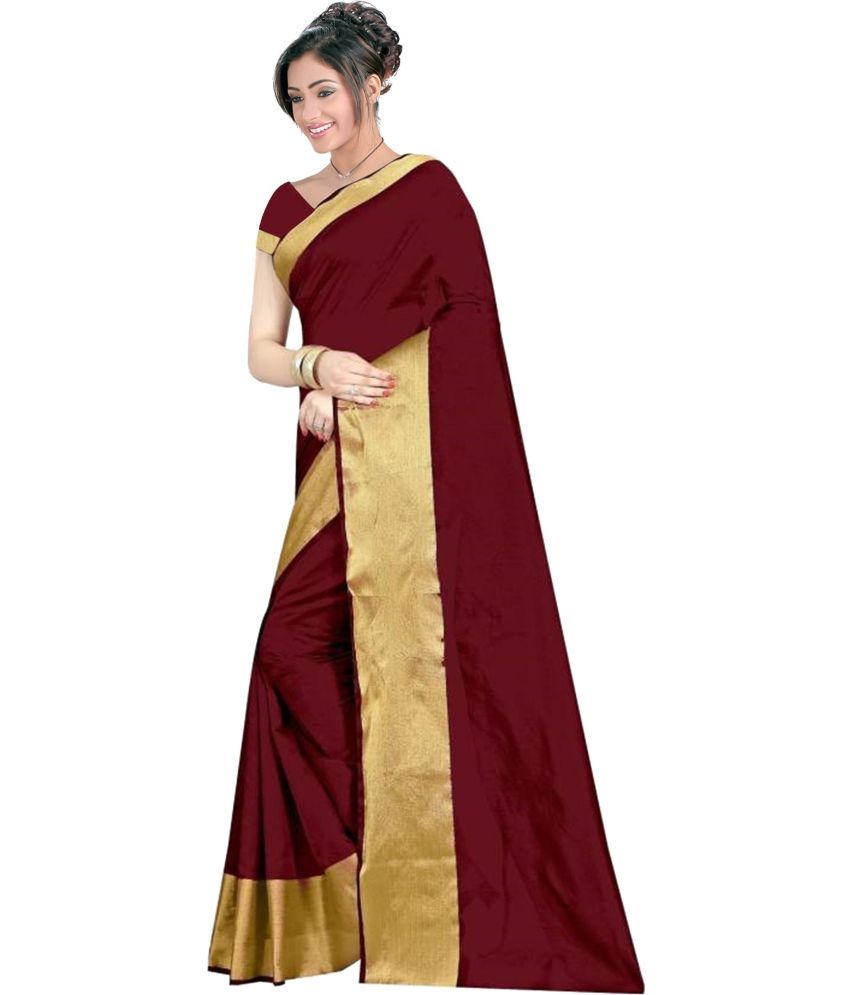     			Saadhvi Cotton Silk Printed Saree With Blouse Piece - Maroon ( Pack of 1 )