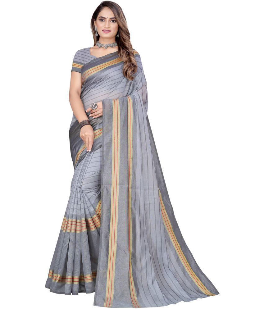     			Saadhvi Cotton Silk Printed Saree With Blouse Piece - Silver ( Pack of 1 )