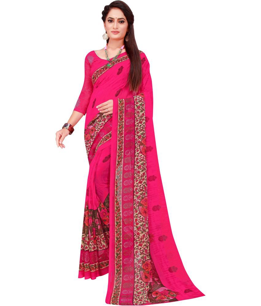     			Saadhvi Georgette Printed Saree With Blouse Piece - Pink ( Pack of 1 )