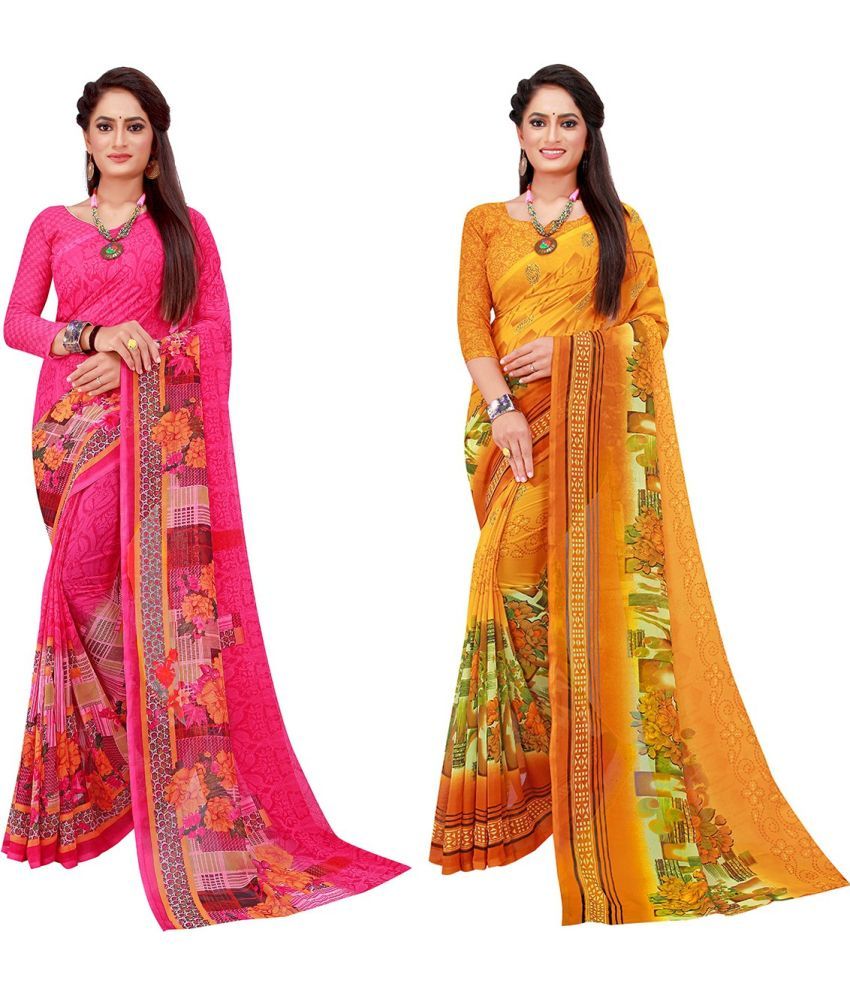     			Saadhvi Georgette Printed Saree With Blouse Piece - Pink ( Pack of 2 )