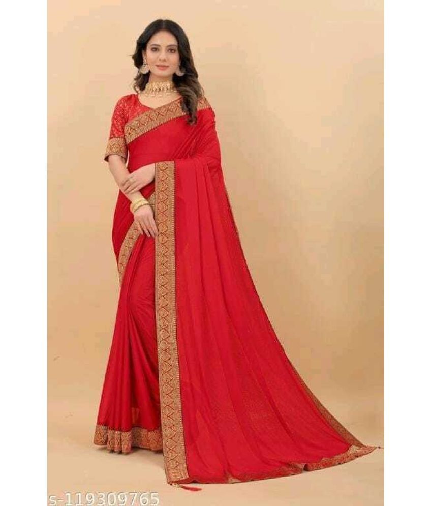     			Saadhvi Jacquard Printed Saree With Blouse Piece - Red ( Pack of 1 )