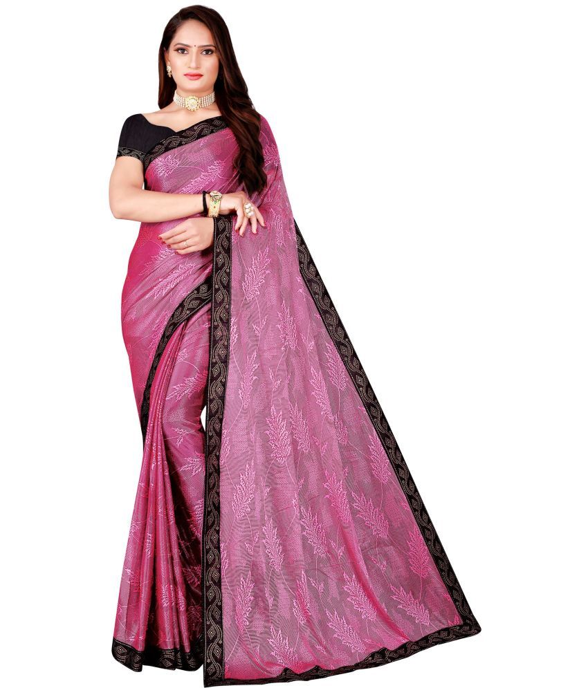     			Saadhvi Lycra Printed Saree With Blouse Piece - Pink ( Pack of 1 )