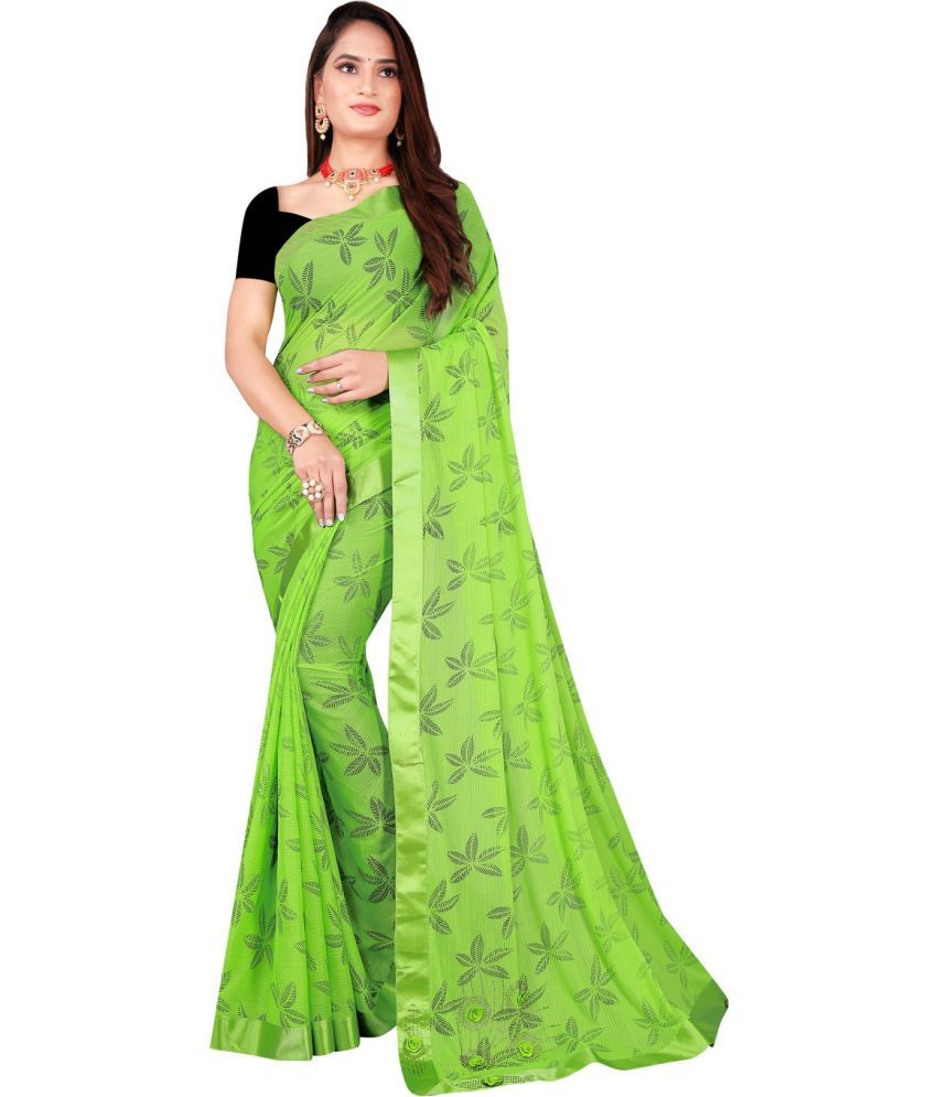     			Saadhvi Lycra Printed Saree With Blouse Piece - Green ( Pack of 1 )