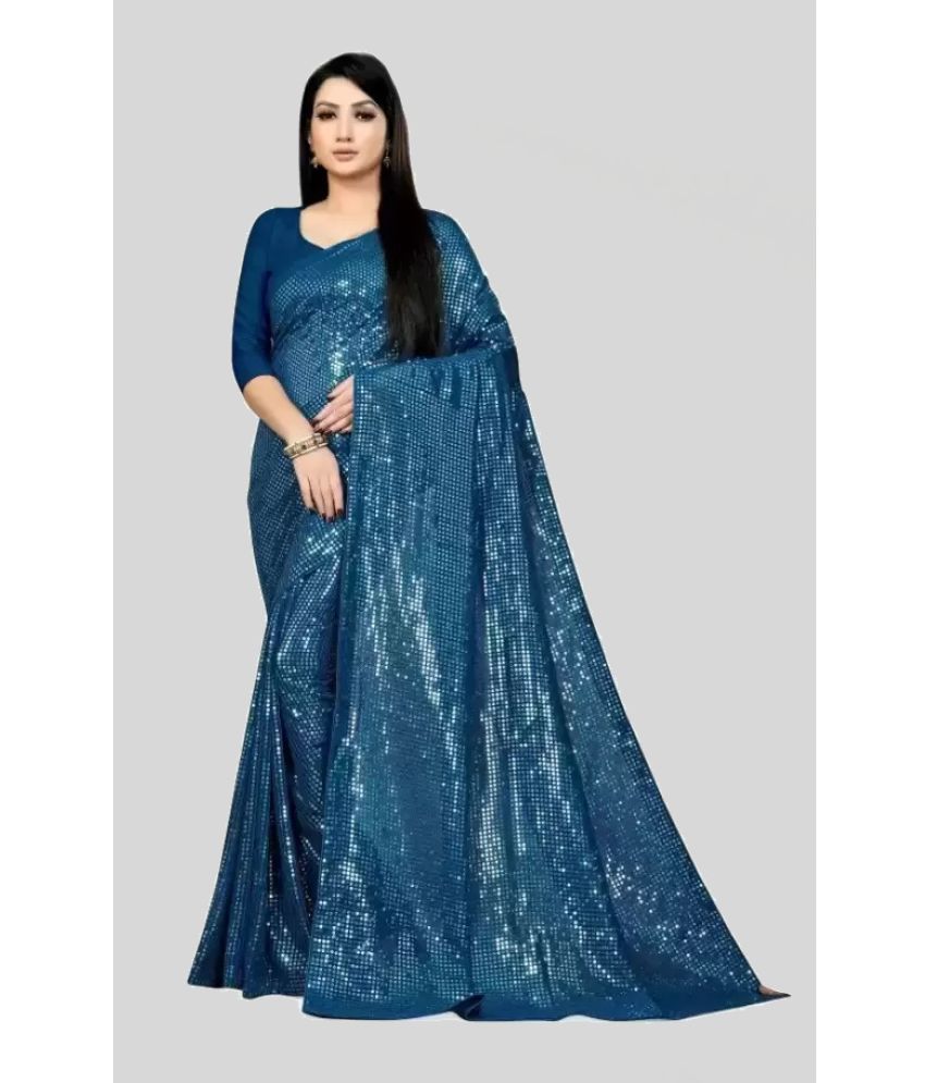     			SareeQueen Georgette Embellished Saree With Blouse Piece - LightBLue ( Pack of 1 )