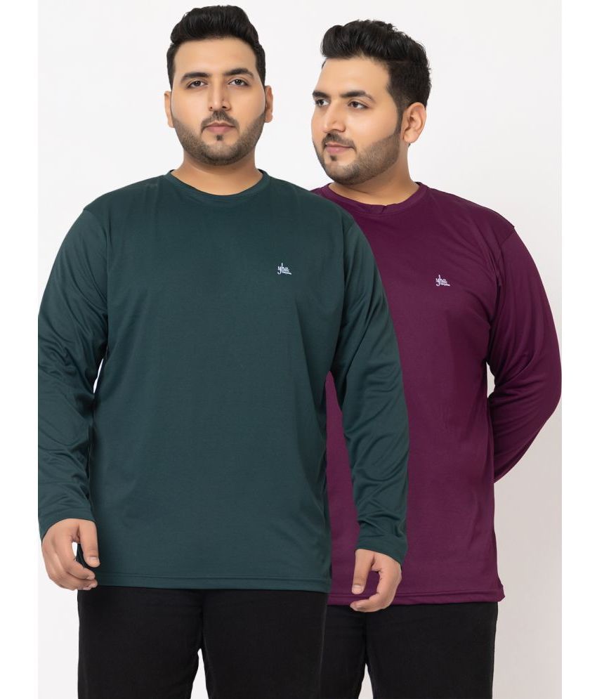     			YHA Cotton Blend Regular Fit Solid Full Sleeves Men's T-Shirt - Purple ( Pack of 2 )