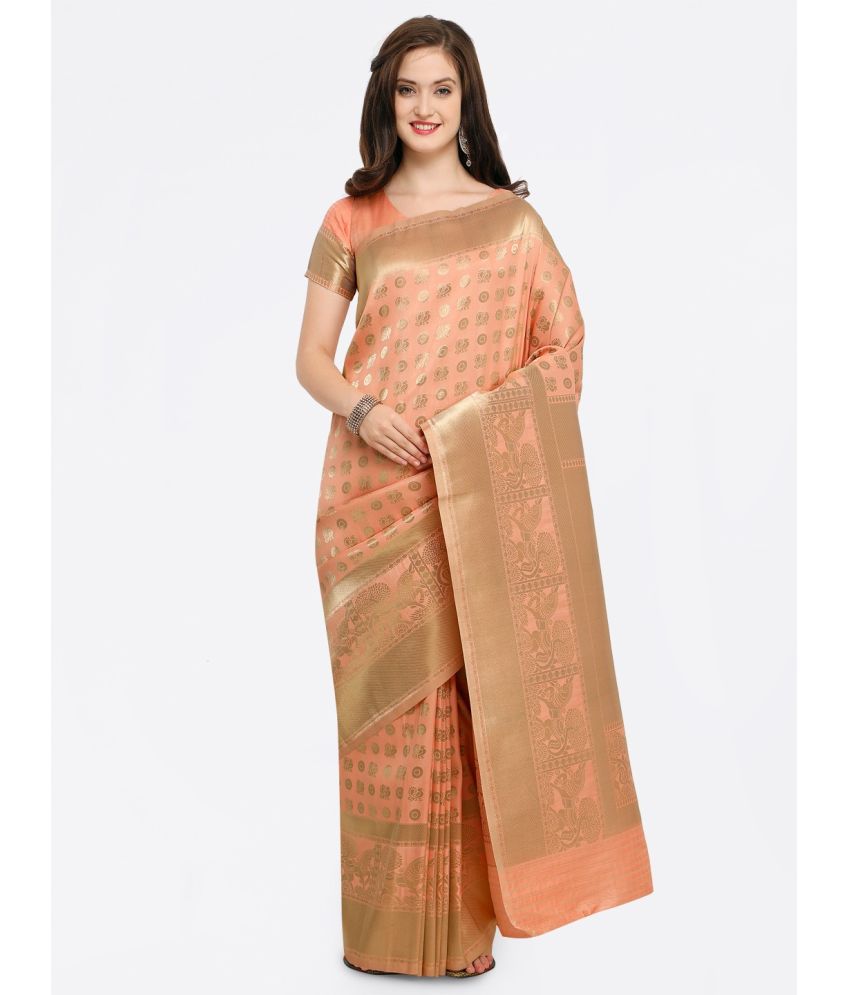    			Aarrah Art Silk Printed Saree With Blouse Piece - Orange ( Pack of 1 )