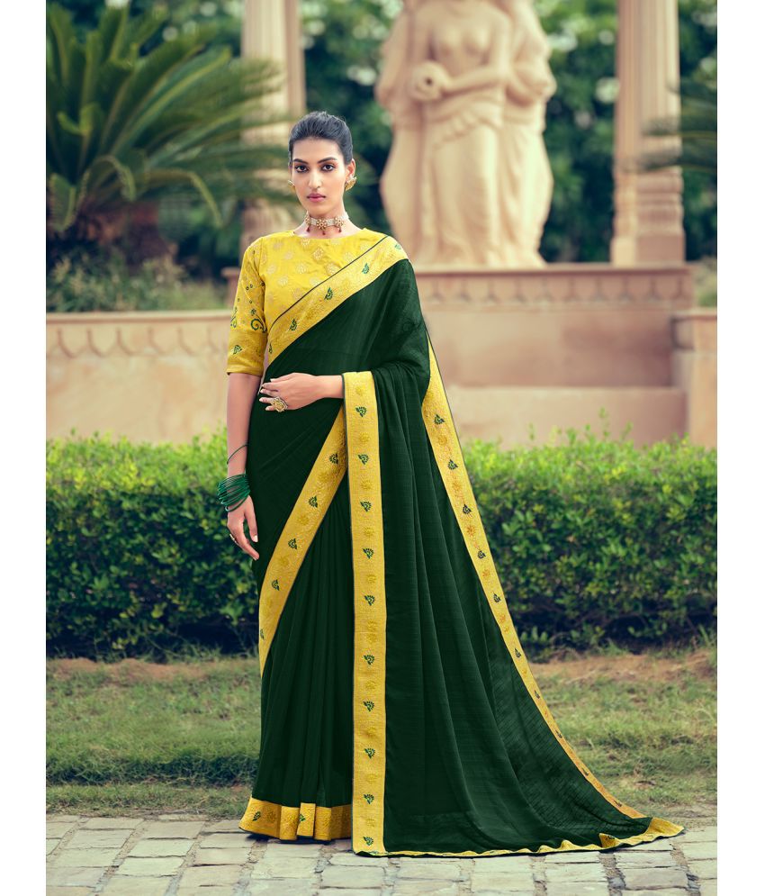     			Aarrah Chiffon Solid Saree With Blouse Piece - Green ( Pack of 1 )