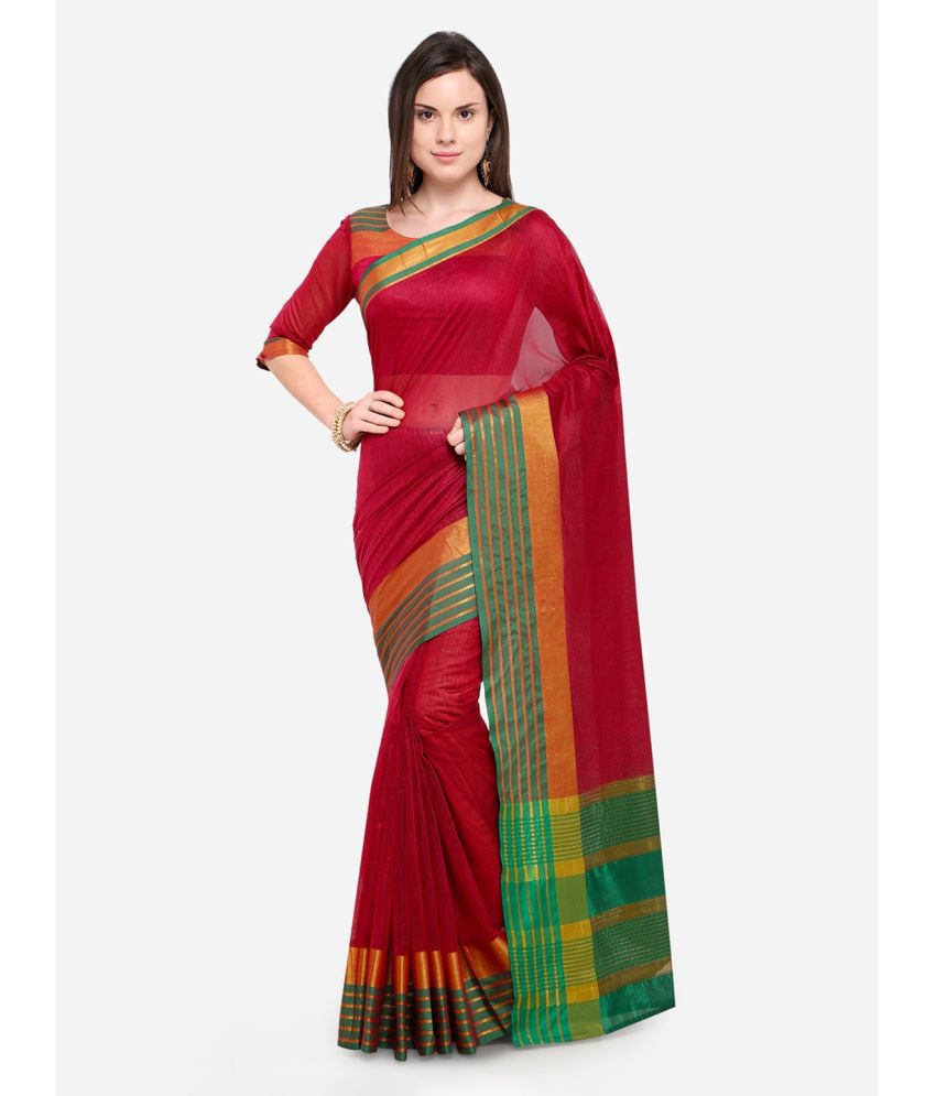     			Aarrah Cotton Blend Solid Saree With Blouse Piece - Red ( Pack of 1 )