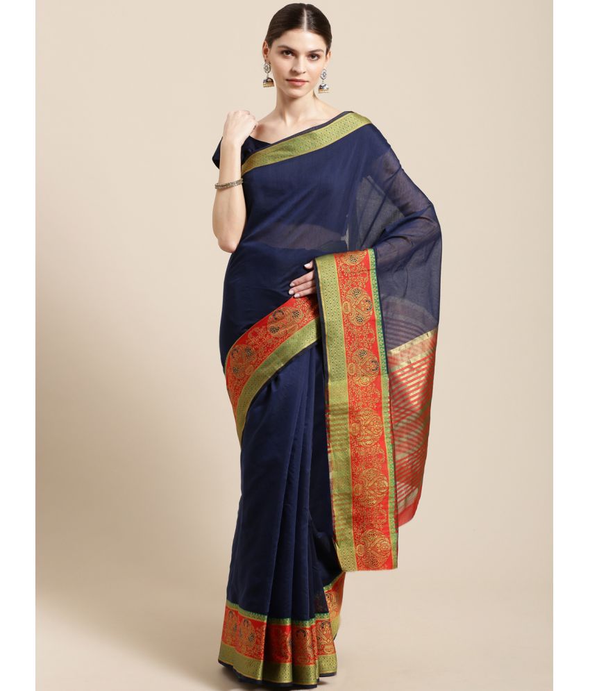     			Aarrah Cotton Embellished Saree With Blouse Piece - Navy Blue ( Pack of 1 )
