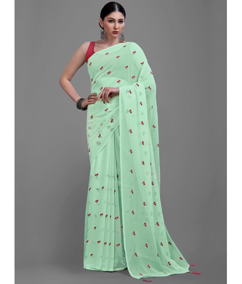     			Aarrah Georgette Embroidered Saree With Blouse Piece - Green ( Pack of 1 )