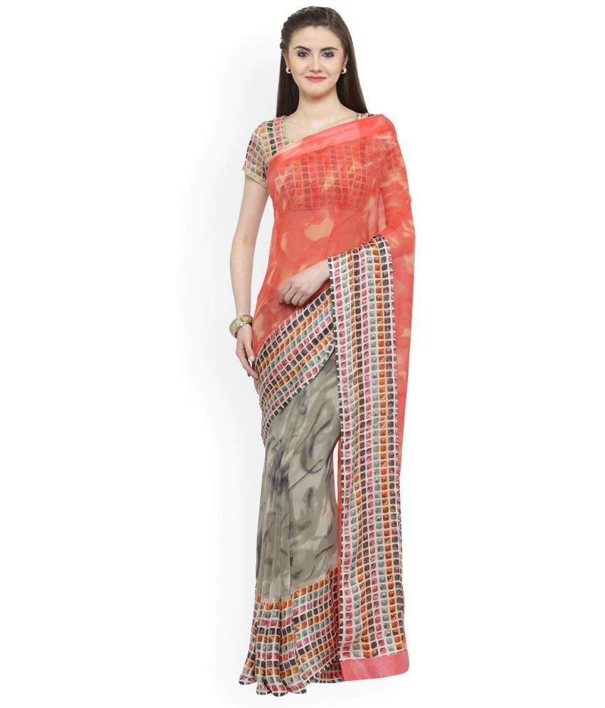     			Aarrah Georgette Printed Saree With Blouse Piece - Multicolor ( Pack of 1 )