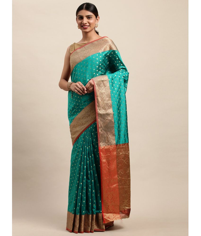     			Aarrah Silk Blend Dyed Saree With Blouse Piece - Teal ( Pack of 1 )