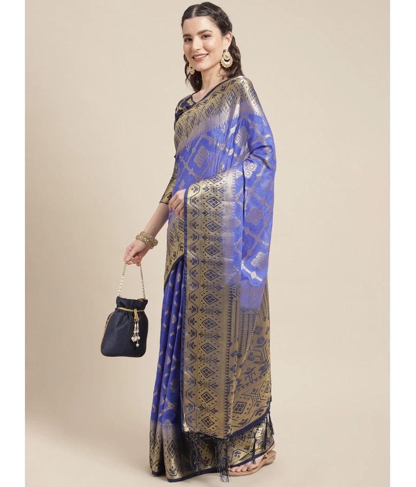     			Aarrah Silk Blend Embellished Saree With Blouse Piece - Navy Blue ( Pack of 1 )