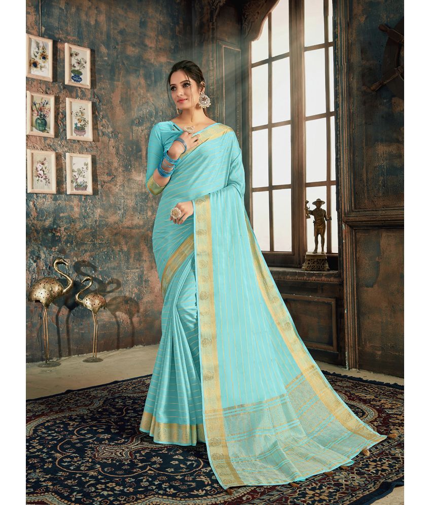     			Aarrah Silk Blend Embellished Saree With Blouse Piece - Blue ( Pack of 1 )