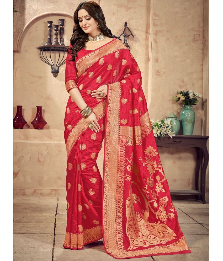     			Aarrah Silk Blend Printed Saree With Blouse Piece - Red ( Pack of 1 )