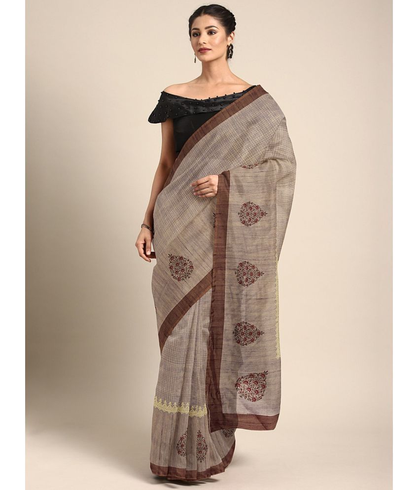     			Aarrah Silk Blend Printed Saree With Blouse Piece - Brown ( Pack of 1 )