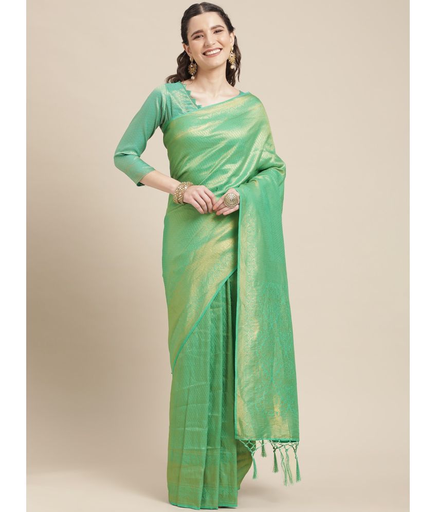     			Aarrah Silk Blend Woven Saree With Blouse Piece - Green ( Pack of 1 )