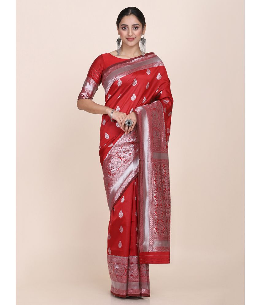    			Aarrah Silk Blend Woven Saree With Blouse Piece - Magenta ( Pack of 1 )