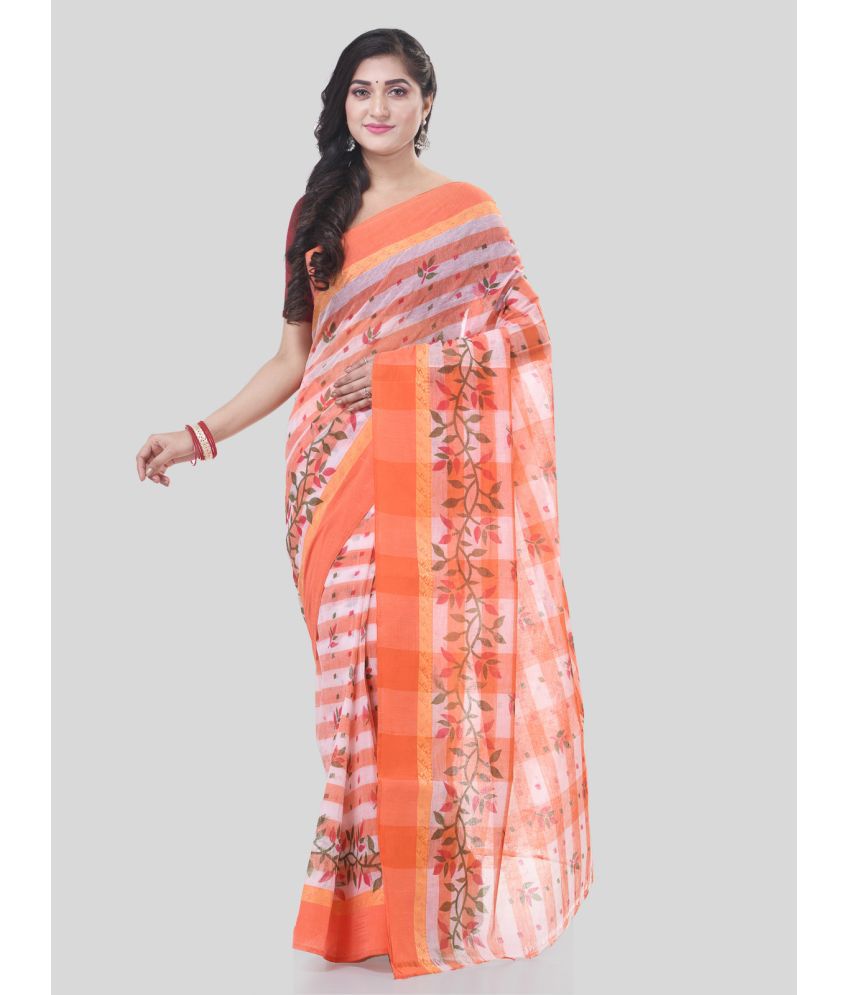     			Desh Bidesh Cotton Printed Saree Without Blouse Piece - Orange ( Pack of 1 )