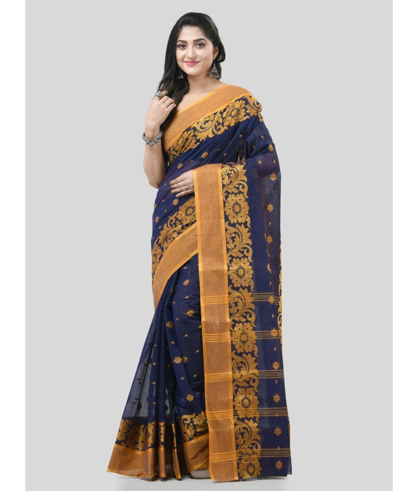     			Desh Bidesh Cotton Self Design Saree Without Blouse Piece - Blue ( Pack of 1 )