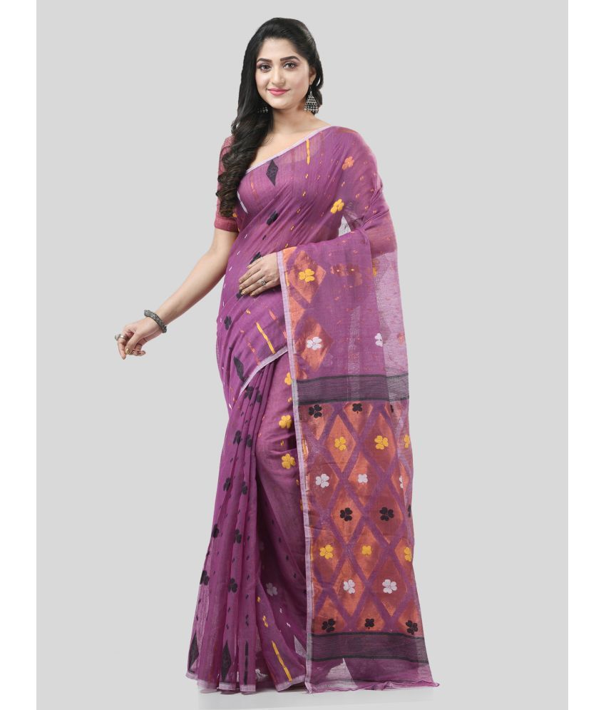     			Desh Bidesh Cotton Self Design Saree Without Blouse Piece - Purple ( Pack of 1 )