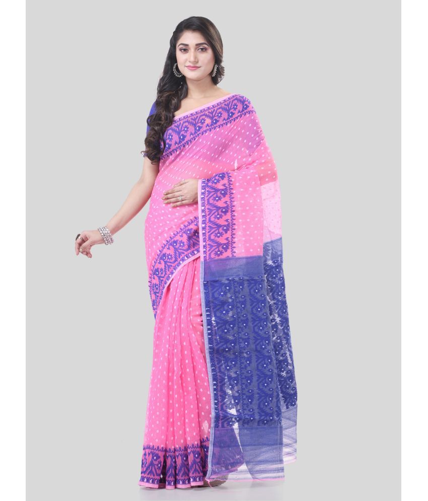     			Desh Bidesh Cotton Self Design Saree Without Blouse Piece - Pink ( Pack of 1 )