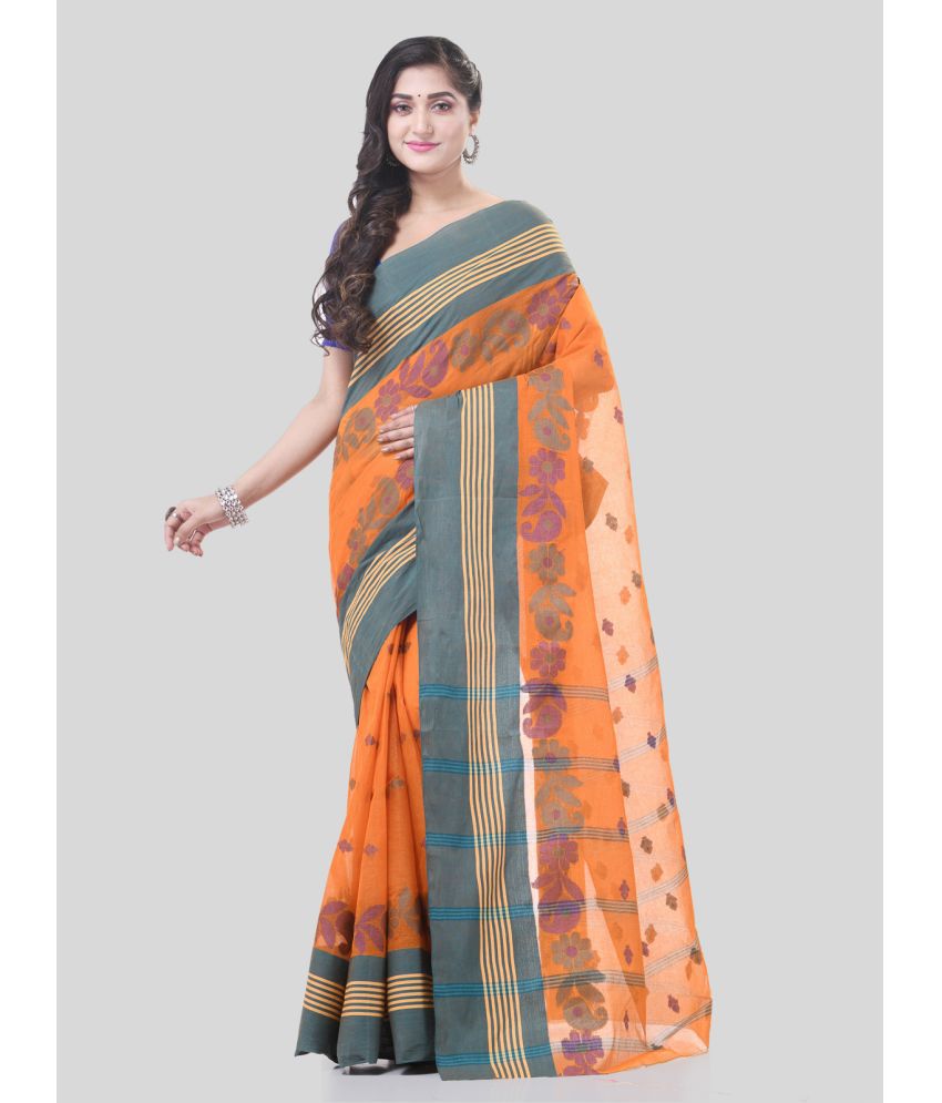     			Desh Bidesh Cotton Self Design Saree Without Blouse Piece - Orange ( Pack of 1 )