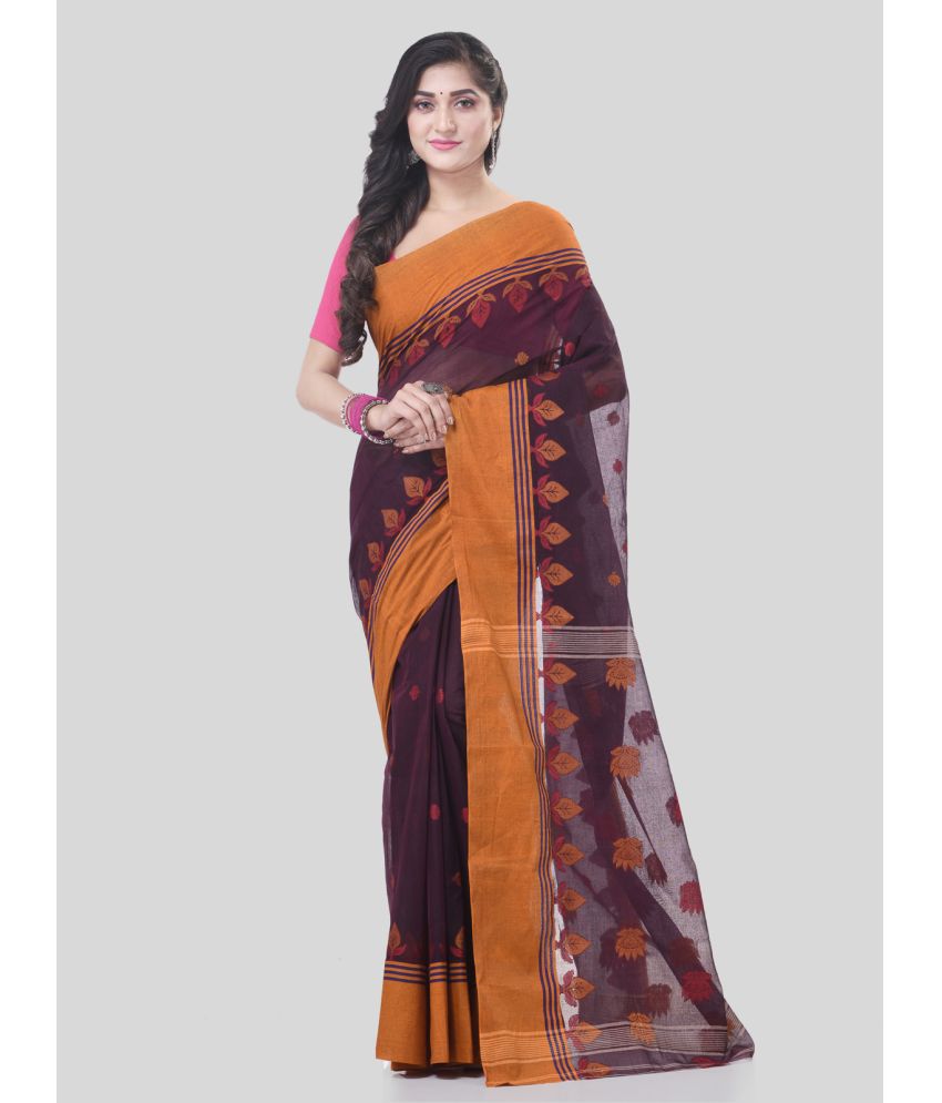     			Desh Bidesh Cotton Self Design Saree Without Blouse Piece - Brown ( Pack of 1 )
