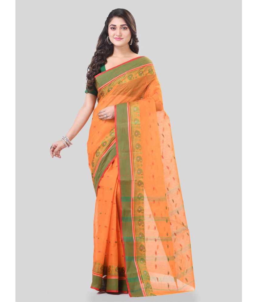    			Desh Bidesh Cotton Self Design Saree Without Blouse Piece - Orange ( Pack of 1 )
