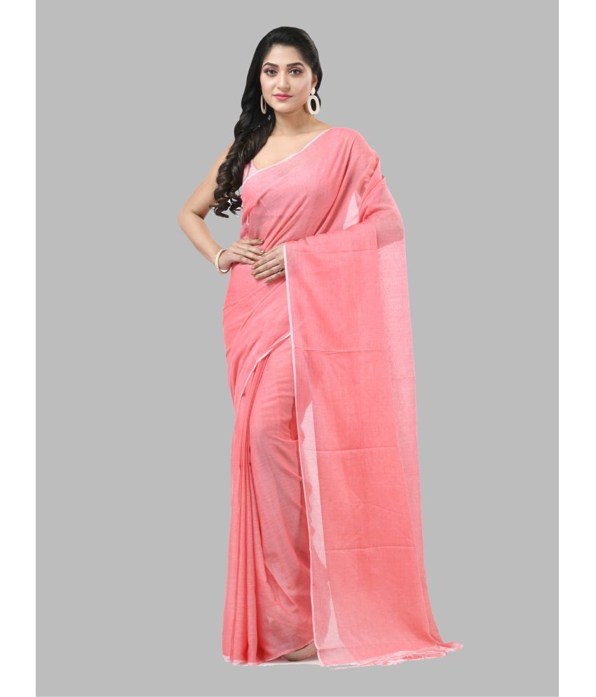     			Desh Bidesh Cotton Solid Saree Without Blouse Piece - Red ( Pack of 1 )